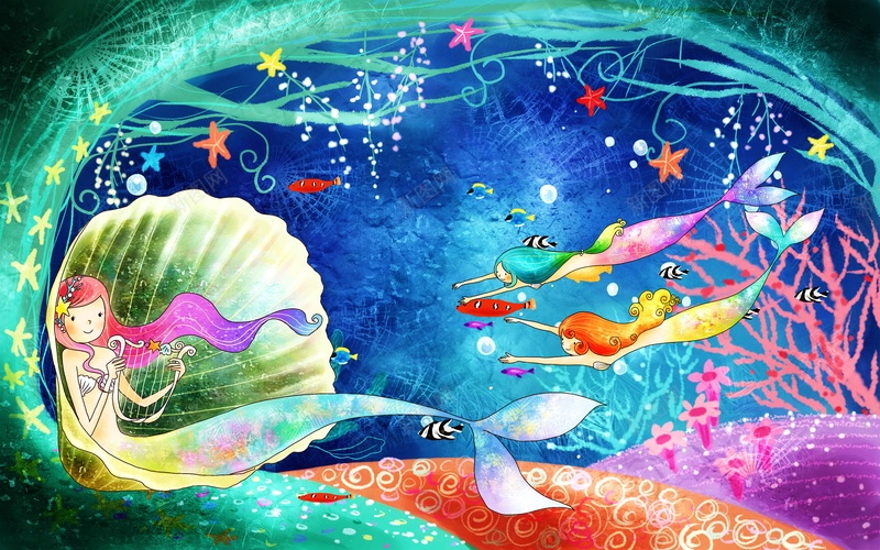 卡通海底世界背景素材psd设计背景_新图网 https://ixintu.com 儿童插画 美人鱼 小鱼 泡泡 海星 手绘卡通海底世界插画 缤纷多彩海底世界 唯美清新卡通插画 童话世界海报 展板底纹背景 海报 平面 广告 背景 PSD 素材 模板