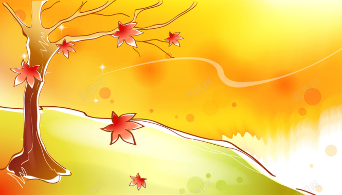 秋天插画树叶手绘海报背景素材背景