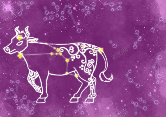 十二星座金牛座卡通图案紫色背景素材背景