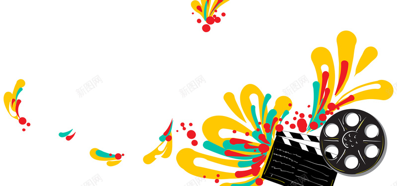 黄色动感花纹背景psd设计背景_新图网 https://ixintu.com 背景素材 场记板 抽象背景 电影 动感花纹 对话框 胶片 水花 海报banner 文艺 小清新 简约