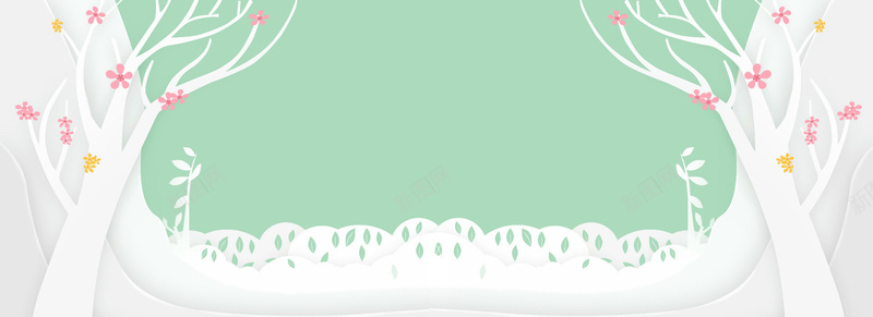 卡通花瓣简约绿色banner背景psd设计背景_新图网 https://ixintu.com 卡通花瓣 文艺 梦幻 浪漫 花瓣 小清新 简约 花 花朵 素材 广告 设计 背景 蕾丝 树叶 树枝