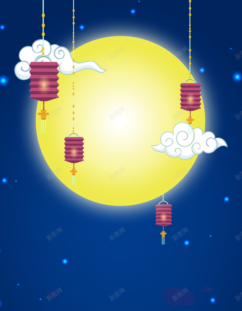 蓝色卡通唯美中国风中秋节PSD分层H5psd设计背景_新图网 https://ixintu.com H5 PSD分层 中国风 中秋节 云 卡通 唯美 星空 月亮 桂花 漫画 灯笼 祥云 蓝色