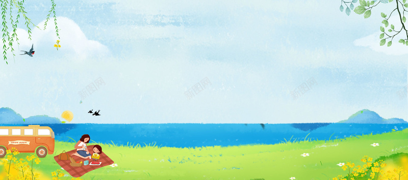 清明节卡通手绘bannerpsd设计背景_新图网 https://ixintu.com 清明时节雨纷纷 清明节日 清明踏青 清明节 卡通 手绘 插画 原创 清新 踏青 简单