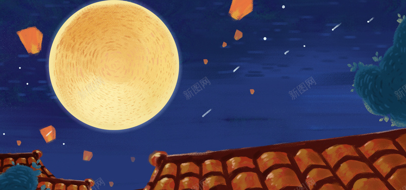 简约清新中秋节团圆赏月bannerpsd设计背景_新图网 https://ixintu.com 中秋节 中秋 团圆 月圆 赏月 节日 月光 手绘