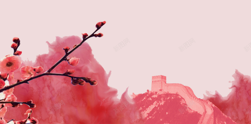 中国风古文化灯笼H5背景psd设计背景_新图网 https://ixintu.com 中国风 古文化 灯笼 红底 泼墨 梅花 文化 文化背景