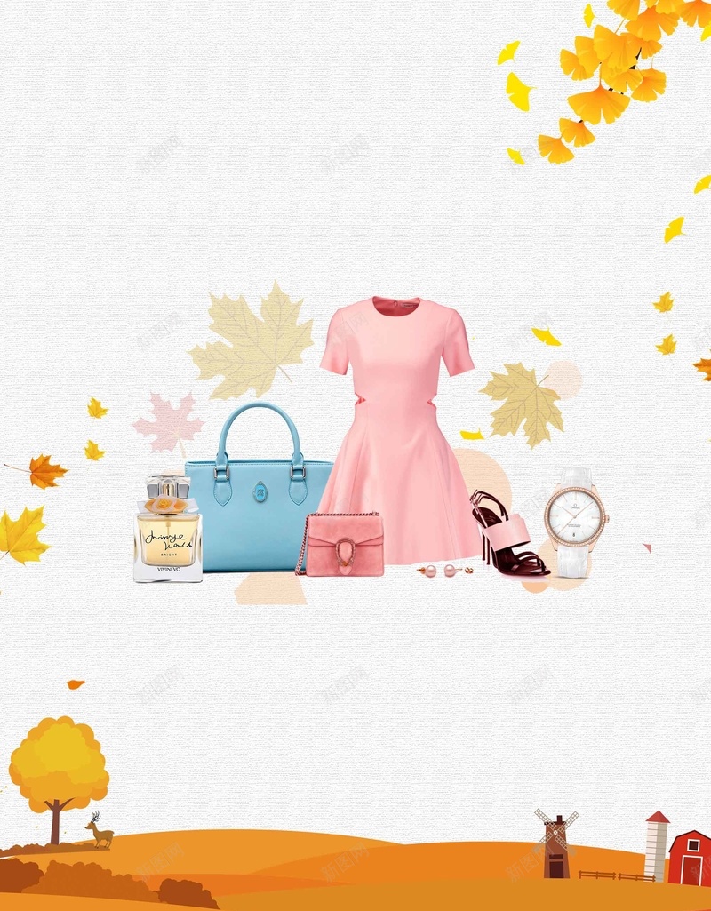 邂逅秋季促销简约设计psd设计背景_新图网 https://ixintu.com 服饰元素 促销 简约 设计 黄色 邂逅秋季 落叶 秋天田野 初秋新品 服装上新