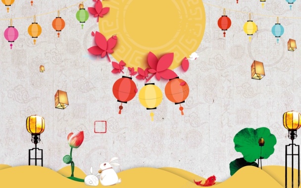 简约创意手绘八月十五中秋节海报背景背景