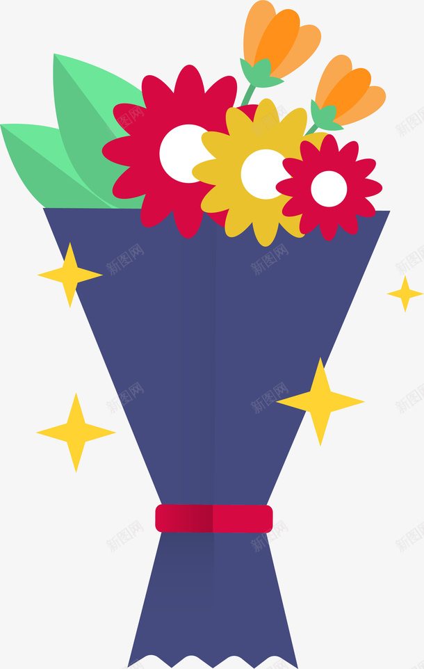 卡通花束鲜花免抠素材png免抠素材_新图网 https://ixintu.com 免抠 卡通可爱 彩色 扁平化 矢量图案 花卉 花束 鲜花