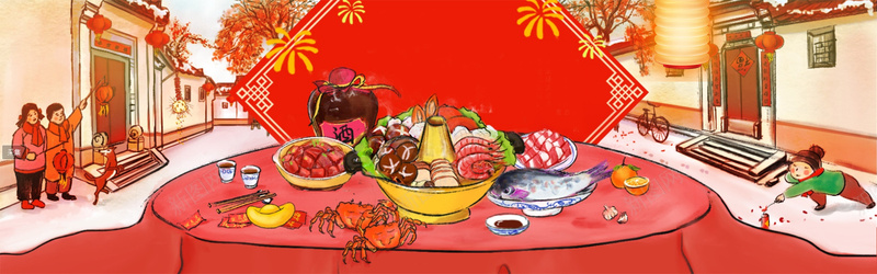 中国风节日喜庆海报背景psd设计背景_新图网 https://ixintu.com 中国风 节日 喜庆 海报 灯笼 桌子 人 烟花 房屋 街道 新年 春节 背景
