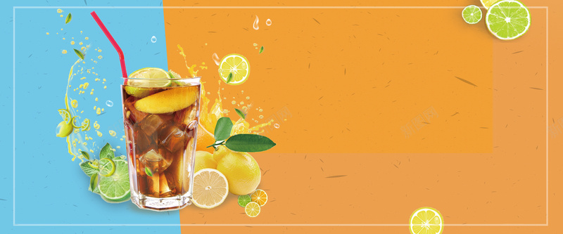 饮品简约橙色bannerjpg设计背景_新图网 https://ixintu.com 果汁 水果 蓝色 饮品 饮料 柠檬 促销 折扣 优惠 简约 橙色 banner