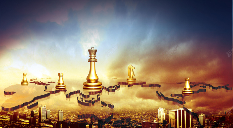 金融海报背景jpg设计背景_新图网 https://ixintu.com 城市建筑 立体地图 幸福 象棋 金色 大气