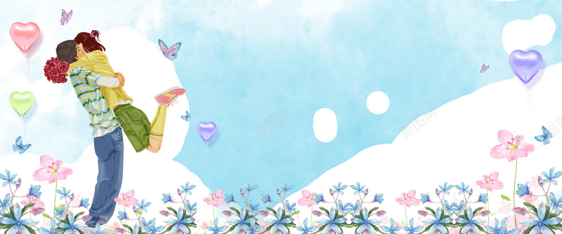 七夕卡通蓝色bannerpsd设计背景_新图网 https://ixintu.com 七夕 节日 情人节 情侣 爱情 促销 折扣 优惠 卡通 电商 蓝色 鲜花 气球 banner
