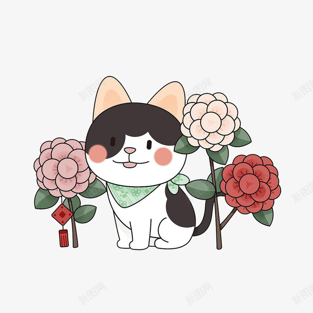 花丛旁吐舌小猫png免抠素材_新图网 https://ixintu.com 动物 卖萌小猫 卡通 猫 花