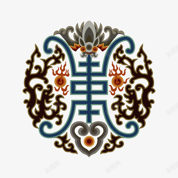 中国传统福寿纹ai免抠素材_新图网 https://ixintu.com 中国 传统 古典 吉祥如意 如意形状 富贵 寿 寿圆形 火焰 福 纹饰 蝙蝠