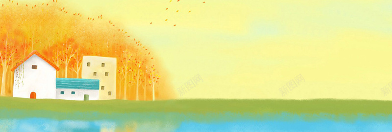 卡通背景jpg设计背景_新图网 https://ixintu.com 海报banner 卡通 手绘 童趣 房子橙色树