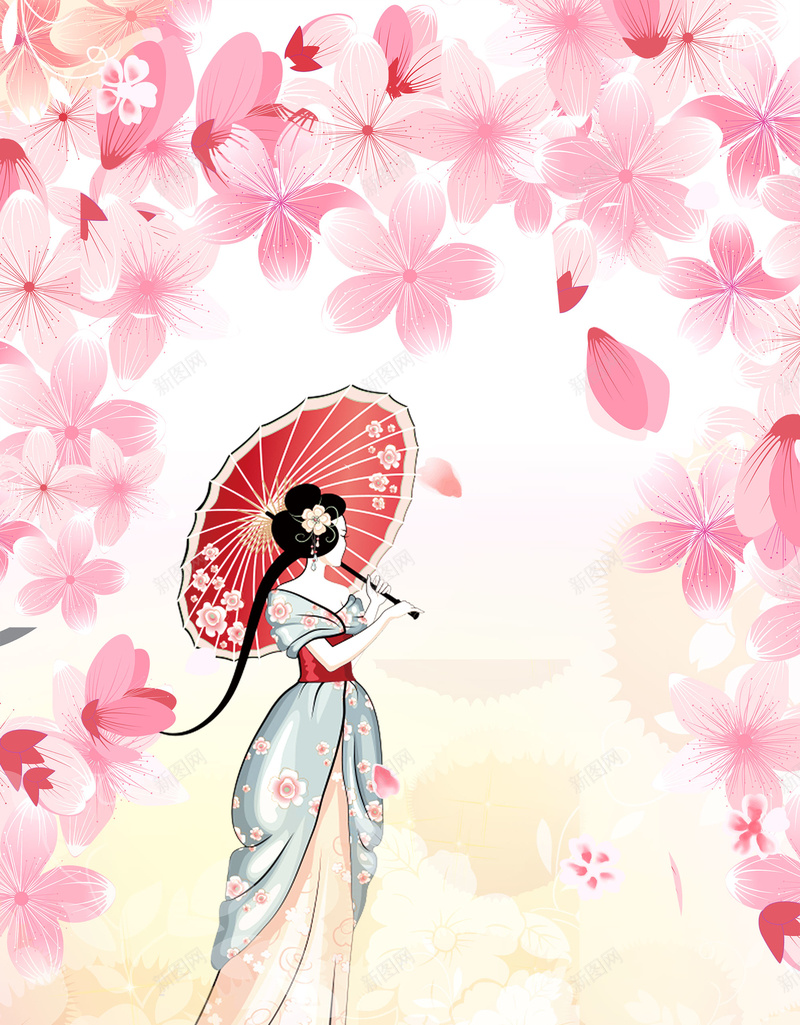 女生节粉色手绘日本少女樱花浪漫背景jpg设计背景_新图网 https://ixintu.com 日本少女 女生节 手绘 樱花 粉色 浪漫背景 花瓣 浪漫 甜蜜 穿和服的少女 踏青