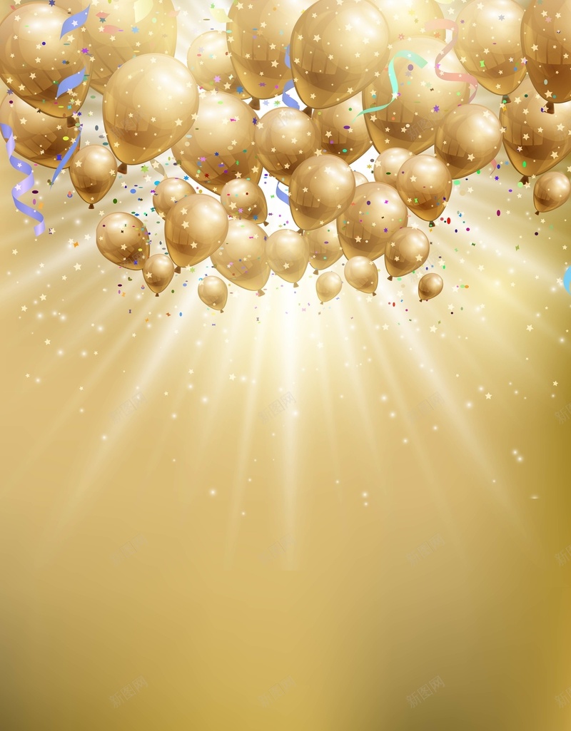 矢量金色炫光气球节日背景jpg设计背景_新图网 https://ixintu.com 气球 漂浮 炫光 矢量 金色 节日 庆祝 背景