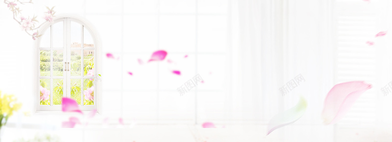 全屏海报背景psd设计背景_新图网 https://ixintu.com 海报banner 梦幻 浪漫 花瓣 门窗