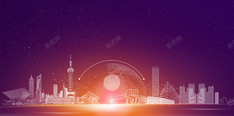 紫色新品发布H5背景素材psd设计背景_新图网 https://ixintu.com 紫色 新品发布 城市剪影 炫光 宣传 商务 PSD分层 H5背景素材