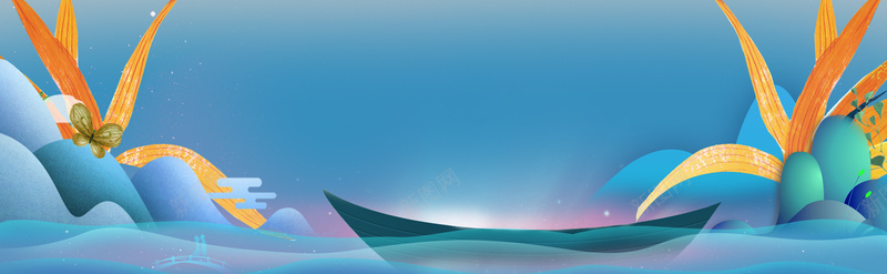 夏天文艺划船卡通手绘蓝色背景背景