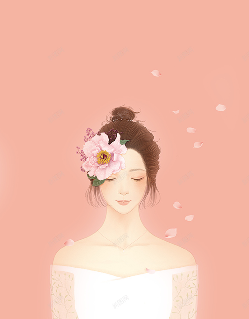 粉色背景女孩插画平面广告jpg设计背景_新图网 https://ixintu.com 平面广告 粉色背景 女孩 插画 花瓣 花卉 文艺 唯美