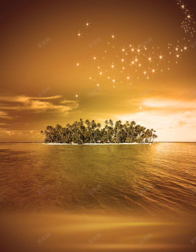 超美金色海洋风光背景jpg设计背景_新图网 https://ixintu.com 大海 星光点点 梦幻 椰树 海岛 海岛小船 海洋 海洋背景 海风 白云 背景金色 金色