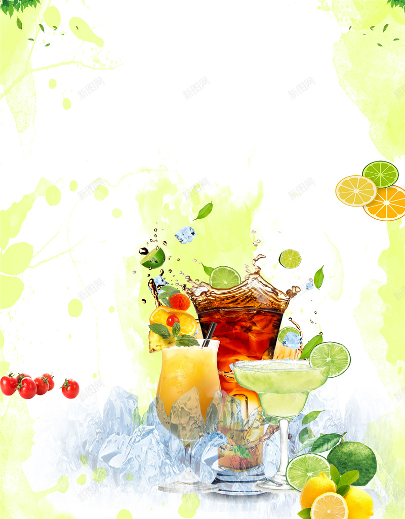 夏日手绘饮料水果冰块背景psd设计背景_新图网 https://ixintu.com 夏天 夏季 夏日 水果 饮料 小清新 冷饮 冰爽盛夏 促销 饮品店 奶茶店 打折