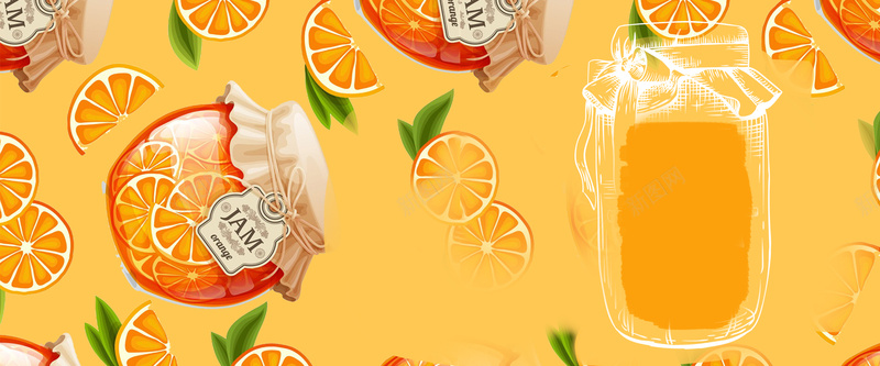 果汁卡通橙色海报背景banner背景