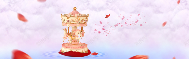 粉色花瓣梦幻蓝色banner背景psd设计背景_新图网 https://ixintu.com 粉色花瓣 文艺 梦幻 浪漫 花瓣 小清新 简约 花 花朵 素材 广告 设计 白云 旋转木马 蓝天