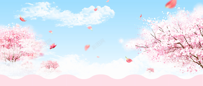 桃花节文艺小清新梦幻花瓣蓝bannerpsd设计背景_新图网 https://ixintu.com 桃花节 桃花 文艺 小清新 浪漫 梦幻 粉色 春天 春季 素材 广告 设计 背景 花瓣 蓝天 白云