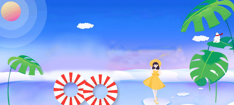 盛夏海边出游卡通童趣蓝色背景psd设计背景_新图网 https://ixintu.com 炎热夏天 处暑 夏天 夏季 盛夏 小清新 夏天海报 素材 广告 设计 背景 游泳圈 海边度假