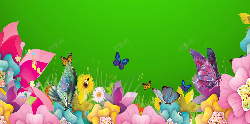 绿色清新简约H5背景psd设计背景_新图网 https://ixintu.com 春装上市 花瓣 边框 清新新品上市 宣传海报psd分层素材 春季海报绿叶