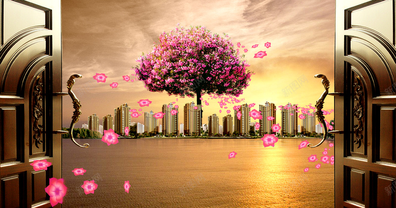 金色华贵地产背景psd设计背景_新图网 https://ixintu.com 华贵 地产 建筑 金色 门 侈华 花瓣