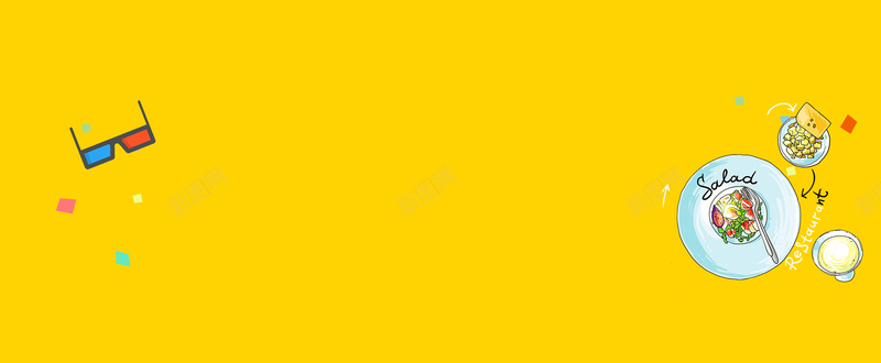 黄色背景全屏海报bannerpsd设计背景_新图网 https://ixintu.com anner 全屏海报 黄色背景 psd 模板 banner 眼镜 盘子 食物
