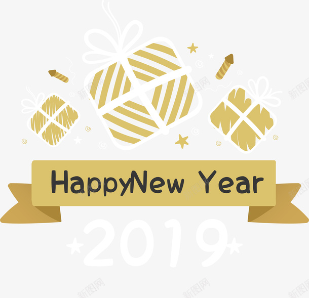 矢量香槟金新年标签ai免抠素材_新图网 https://ixintu.com 2019年 礼物盒 手绘 香槟金 新年 标签 矢量图案