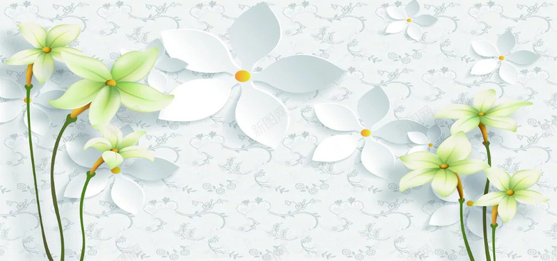 简约百合花背景图jpg设计背景_新图网 https://ixintu.com 立体白花 线条背景 百合花 立体 简约 海报banner