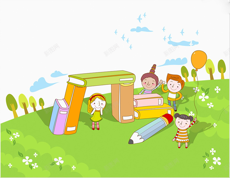 卡通儿童教育背景元素jpg设计背景_新图网 https://ixintu.com 书本 卡通 孩子 教育 铅笔 多元文化 童趣 手绘