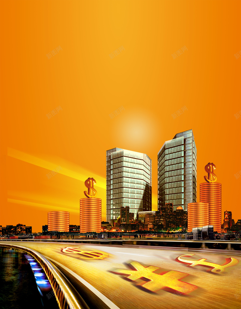 金融炫酷背景psd设计背景_新图网 https://ixintu.com 金融 金色 城市 钱 公路 光效开心橙色 扁平 渐变 几何