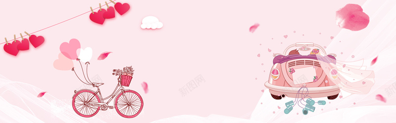 情人节粉红色唯美淘宝海报banner背景psd设计背景_新图网 https://ixintu.com 单车 卡通 气球 爱心 粉红 花瓣 结婚 唯美 情人节 电商