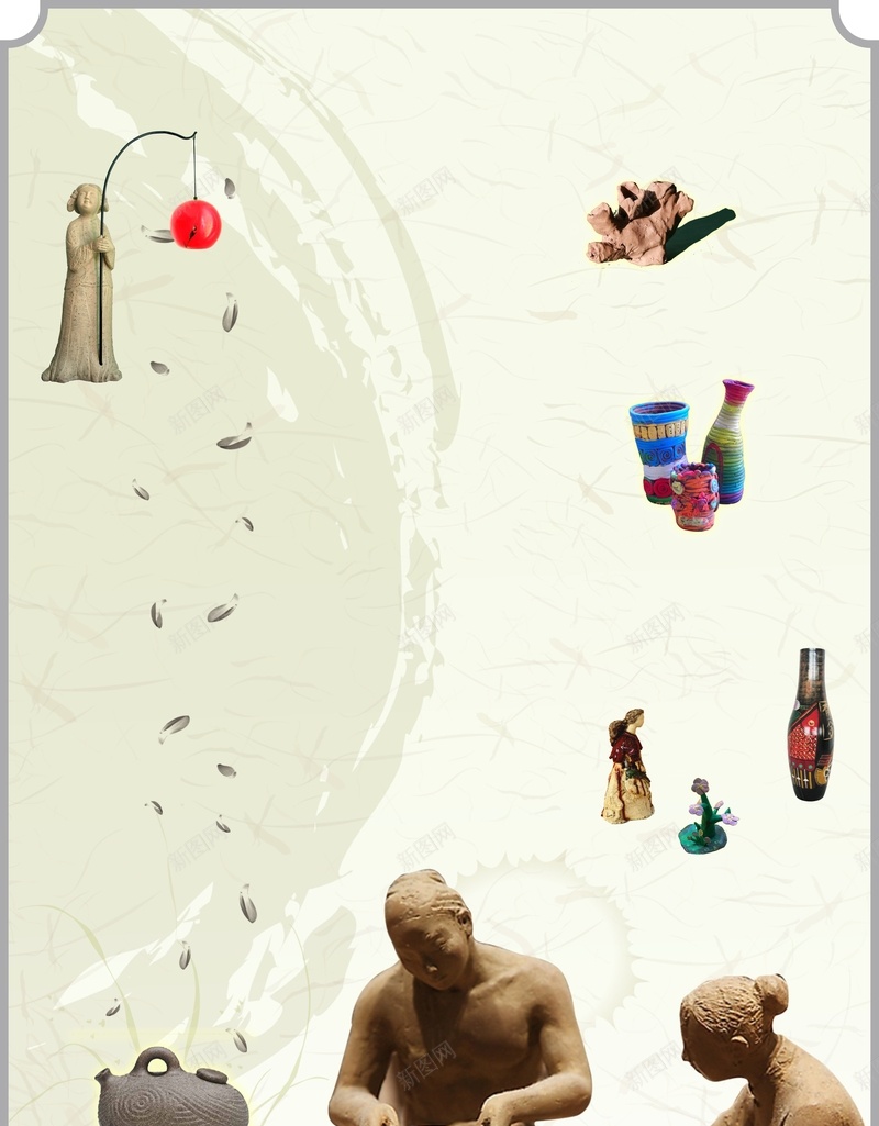中国风陶艺黄色背景jpg设计背景_新图网 https://ixintu.com 中国风 陶艺 黄色 绿叶