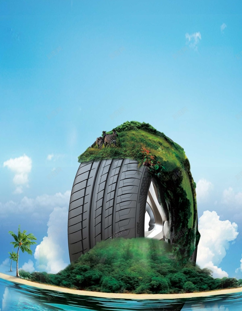 汽车轮胎广告广告背景jpg设计背景_新图网 https://ixintu.com 广告 汽车 绿色 轮胎 销售 海洋 岛屿 创意 沙滩 夏天 海报 平面 背景 PSD 素材 模板