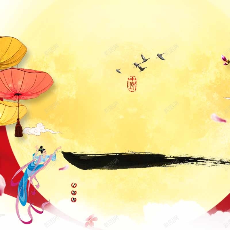 中秋月亮主图psd设计背景_新图网 https://ixintu.com 中秋 月亮 黄色 嫦娥 伞 中国风 主图 直通车 月饼 卡通 童趣 手绘