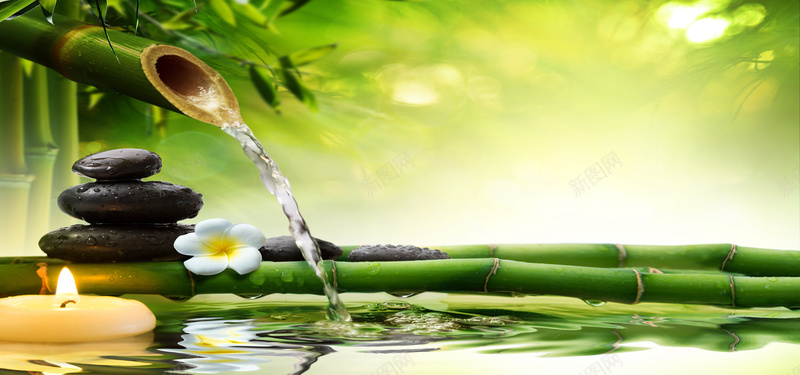 清新唯美竹林背景jpg设计背景_新图网 https://ixintu.com 清新 唯美 竹林 水 绿竹 竹叶 叶子 绿叶 竹竿 绿色风景 溪流 树林 鹅卵石 蜡烛 烛光 火焰 海报banner 文艺 小清新 简约