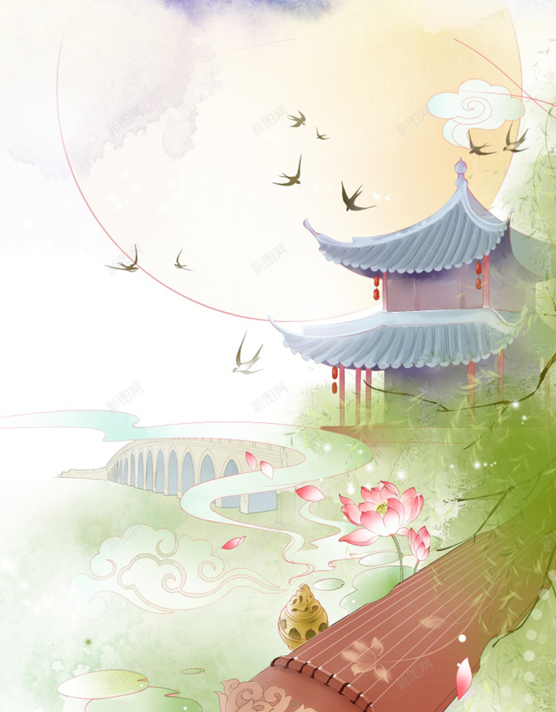 中国风西湖植物荷花H5背景素材jpg设计背景_新图网 https://ixintu.com 中国风 植物 凉亭 荷花 花瓣 H5