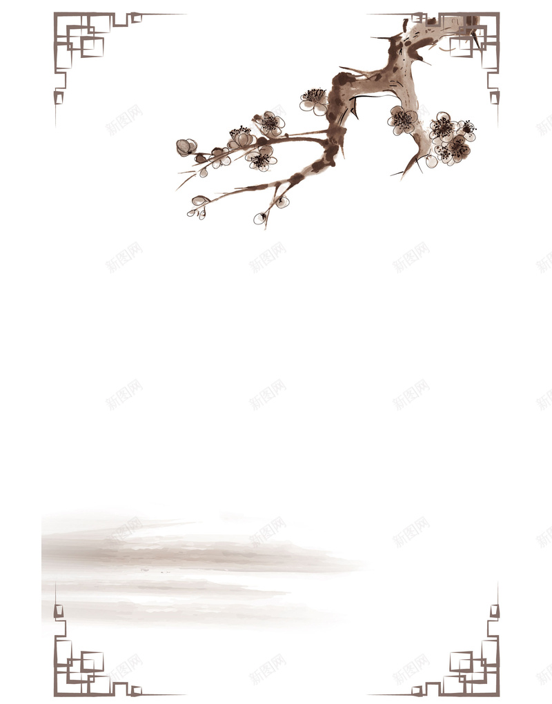 中国风水墨画简约边框平面广告jpg设计背景_新图网 https://ixintu.com 中国风背景 水墨画 简约边框 边框 平面广告 树枝 笔触 绘画美术 素描