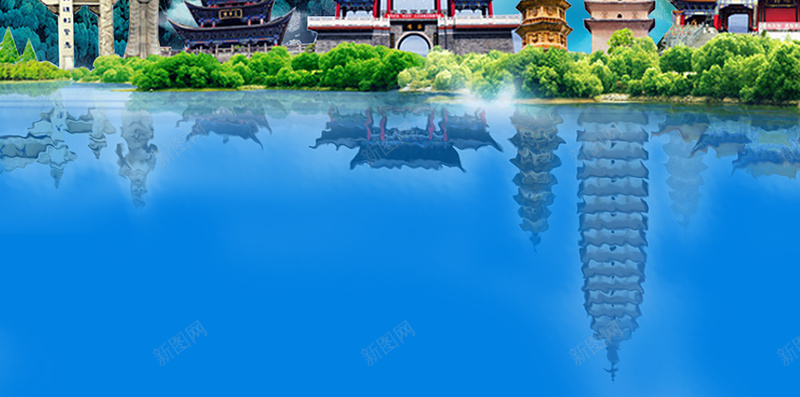 云南美景蓝色简约清新风景背景jpg设计背景_新图网 https://ixintu.com 云南美景 风景背景 清新 简约 蓝色 花瓣 桃花 雪峰 景点
