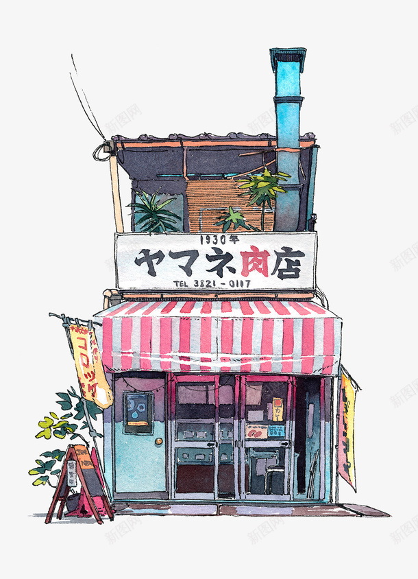 日系素材商店png免抠素材_新图网 https://ixintu.com 卡通 手绘 日系 线下店铺 装饰