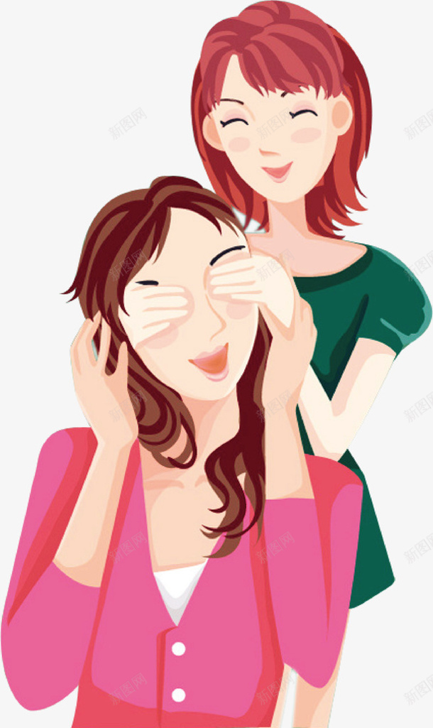母亲节母女在一起png免抠素材_新图网 https://ixintu.com 母亲节 母女 蒙眼 卡通