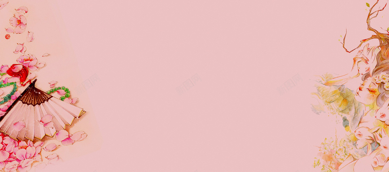 手绘卡通花瓣bannerjpg设计背景_新图网 https://ixintu.com anner 卡通背景 手绘背景 时尚 花瓣 banner 新品上市 情人节 扇子插画