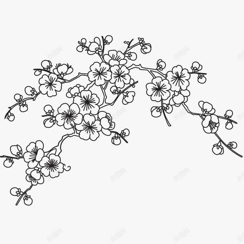 线条简笔画梅花png免抠素材_新图网 https://ixintu.com 枝头梅花盛开简笔画 梅花 笔画 线条